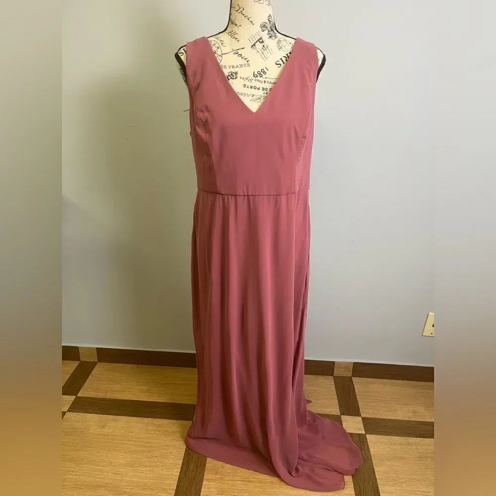 Social Bridesmaids SLEEVELESS TIE BACK CHIFFON GOWN Dress IN ROSEWOOD NWT 16R